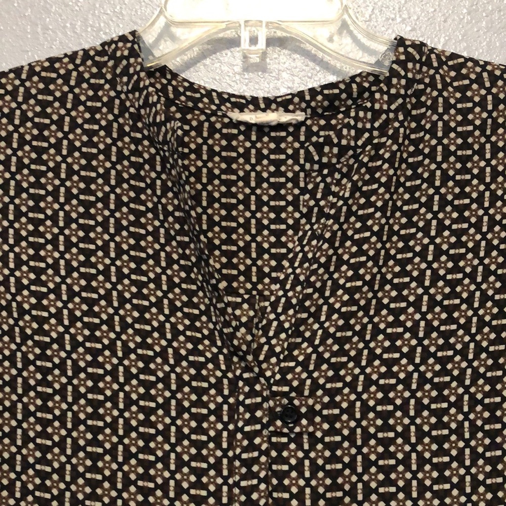Pleione blouse Women's Small S long sleeve black brown abstract shirt top EUC - Picture 3 of 11